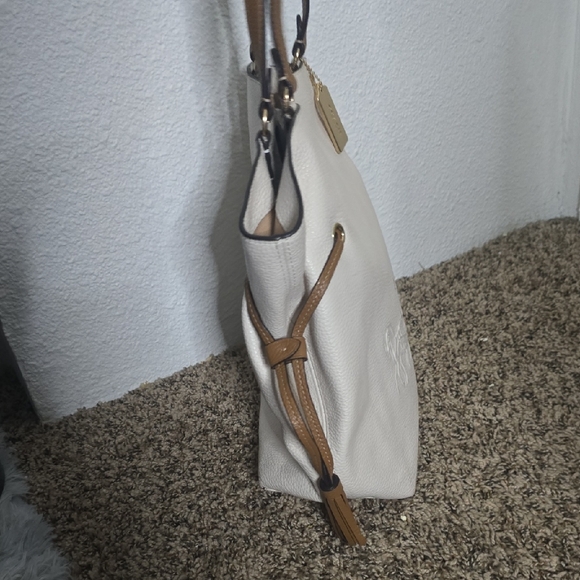 Coach Andy Cream & Brown Embroidery Pebbled Leather Tote (METAL HANGTAG)(EUC)🤎✨ - Picture 7 of 13